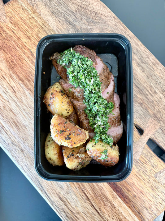 Grilled Steak with Chimichurri & Roasted Potatoes